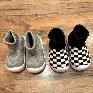 Eashi Baby Boy Girl Infant Walking Shoes - Black and White/ Gray - 9-12 Months